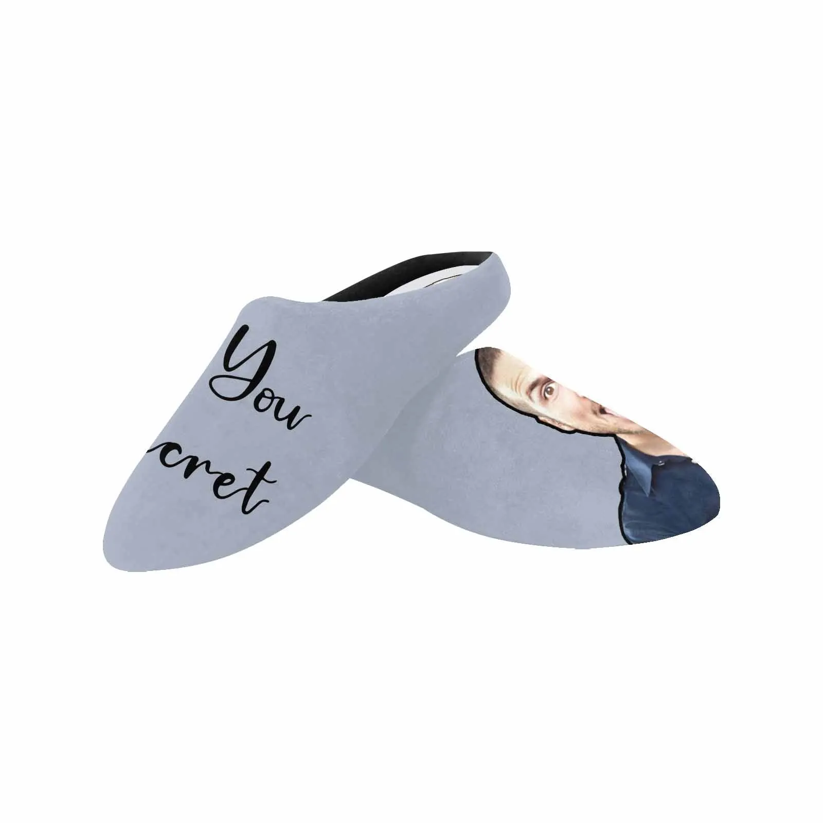 Couple Gift Grey Custom Photo&Text All Over Print Personalized Non-Slip Cotton Slippers For Girlfriend Boyfriend