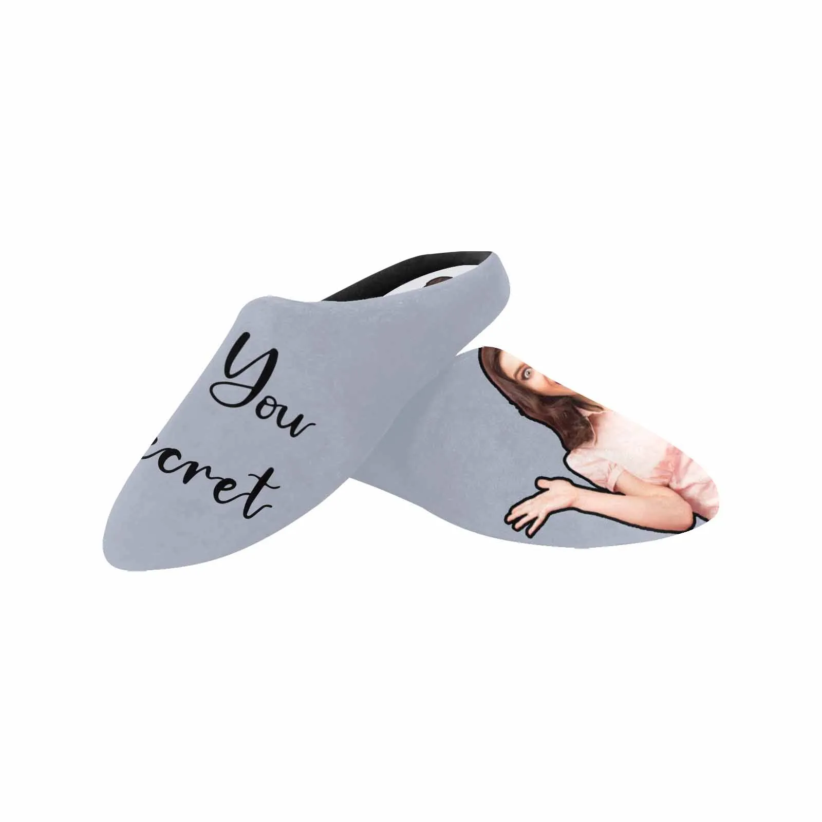 Couple Gift Grey Custom Photo&Text All Over Print Personalized Non-Slip Cotton Slippers For Girlfriend Boyfriend