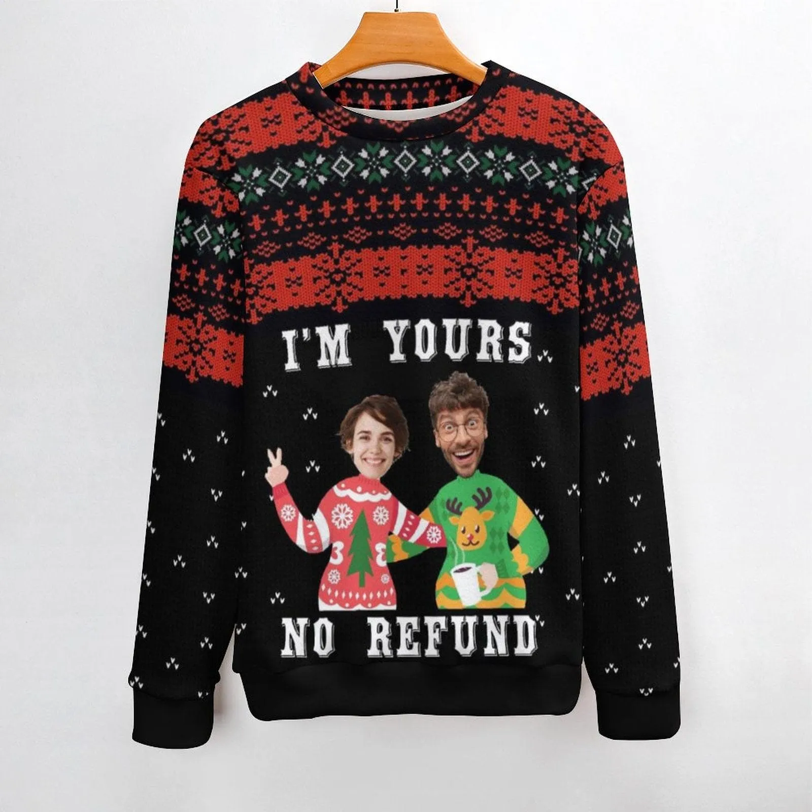 Couple Matching Custom Face Sweater I'm Yours Long Sleeve Ugly Christmas Sweater Tops for Men and Women