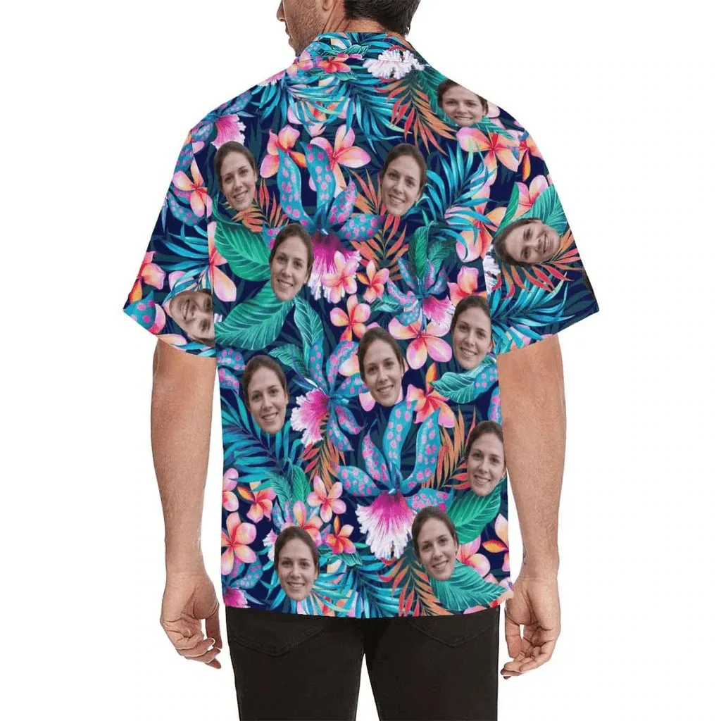 Couple Matching Hawaiian Shirts&Swimsuits with Faces Personalized Hawaiian Shirt Photo Tropical Aloha Shirt Birthday Vacation Party Gift