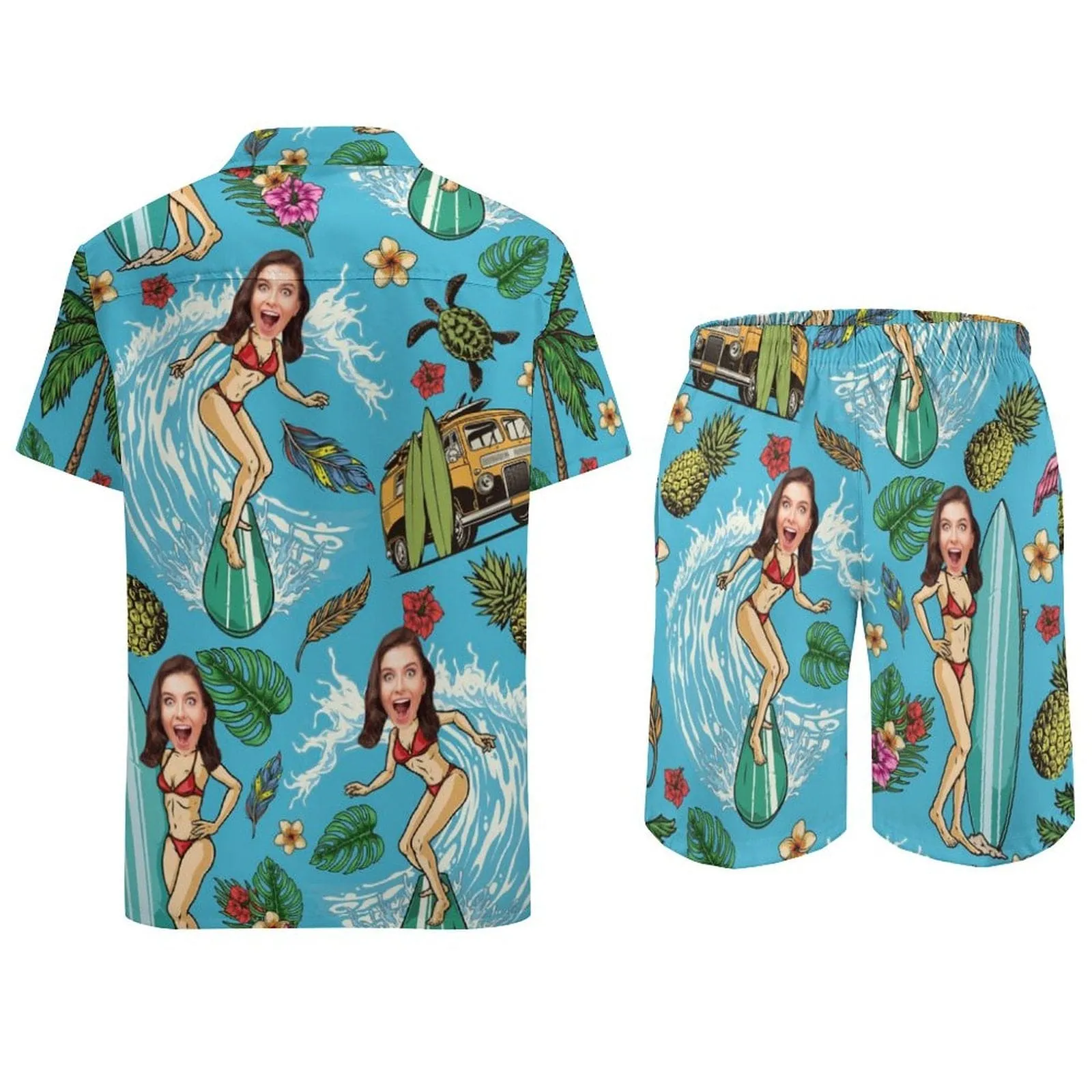 Couple Swimwear Beach Shirts Set Bathingsuit Cruise Outfit Custom Face Happy Holiday Hawaiian Shirt Set&Swimsuit