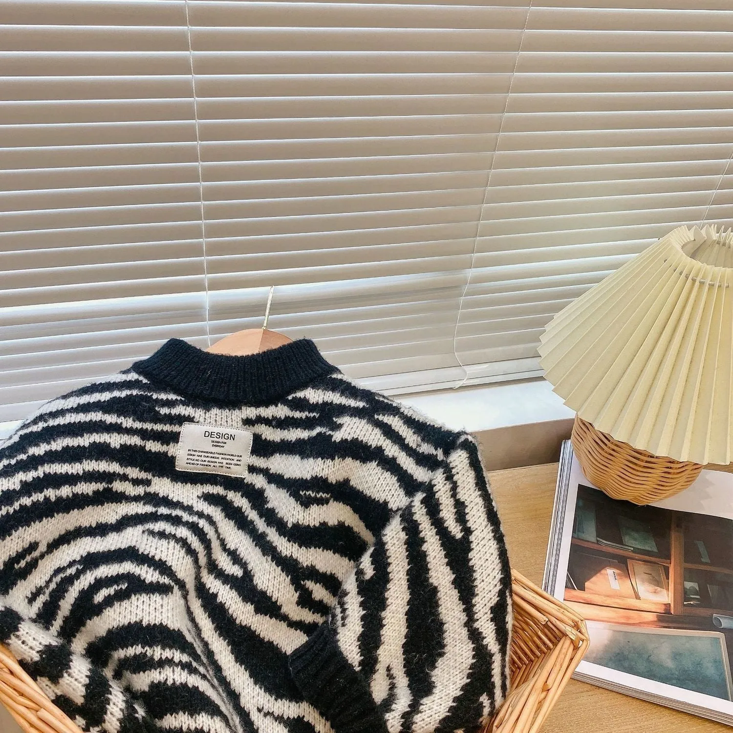 Cozy Zebra Knit High Neck Sweatshirt