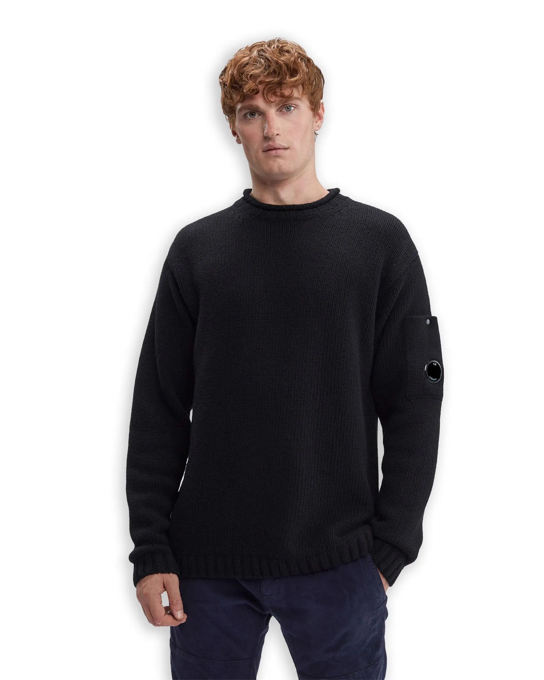 CP Company Lambswool Lens Jumper Roll Neck Shirt Black Men