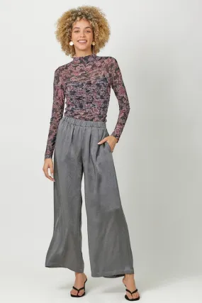 Crinkle Satin Pull-On Pants - Charcoal