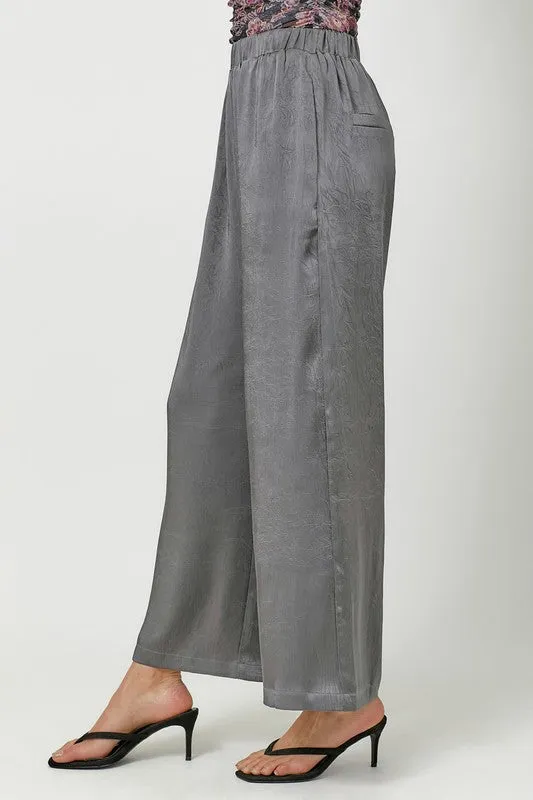 Crinkle Satin Pull-On Pants - Charcoal