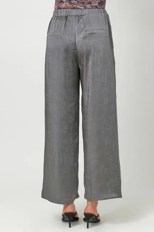 Crinkle Satin Pull-On Pants - Charcoal