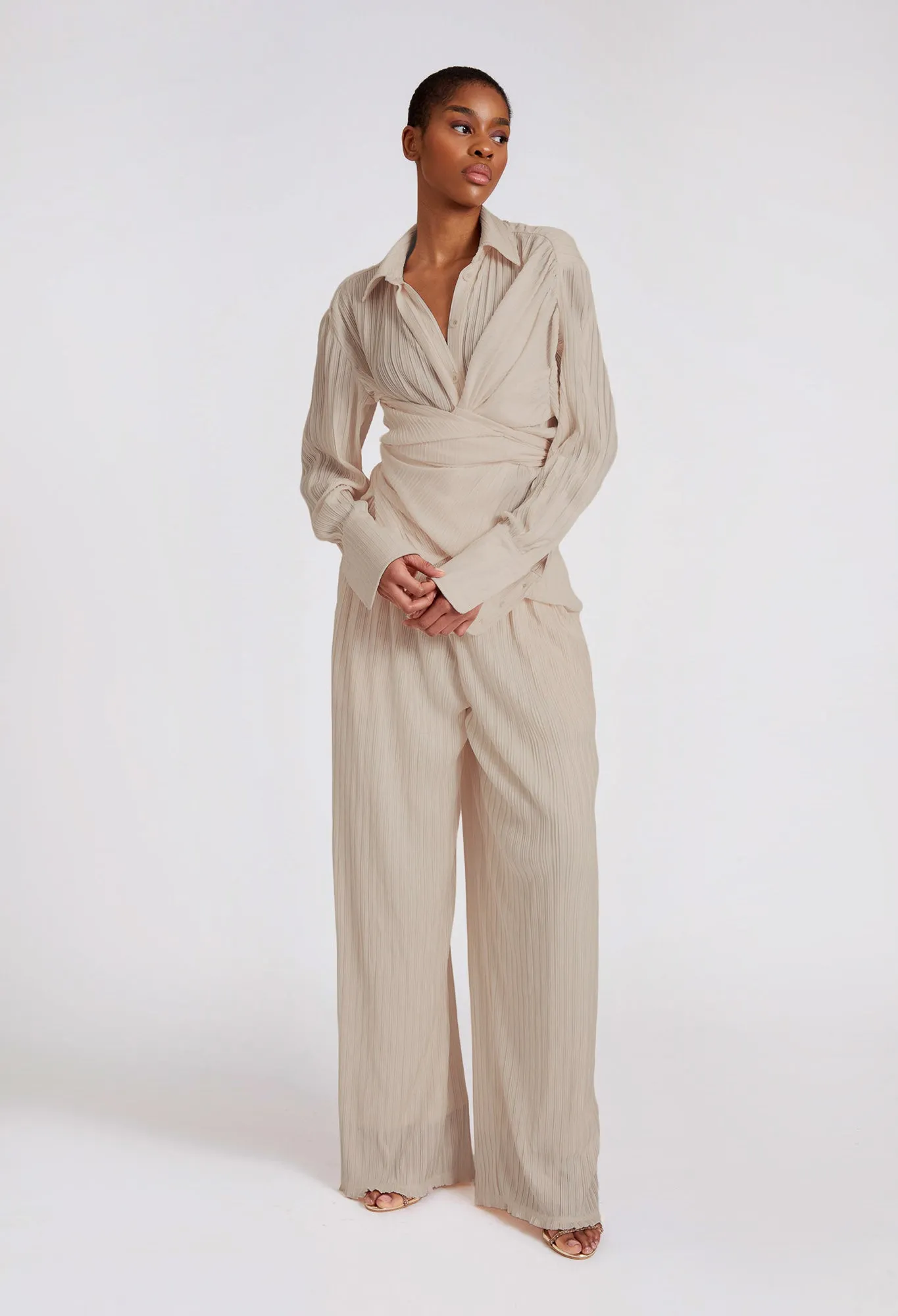 Crinkle Wide Pants - Soft Nude