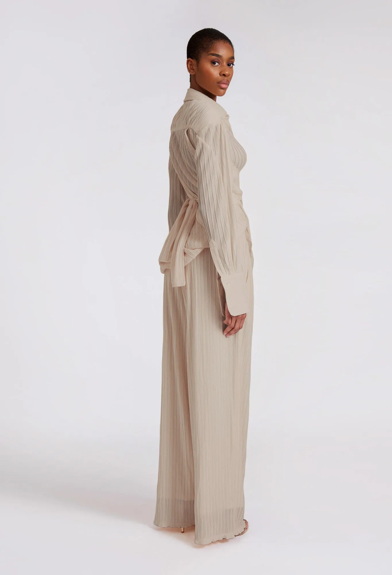 Crinkle Wide Pants - Soft Nude