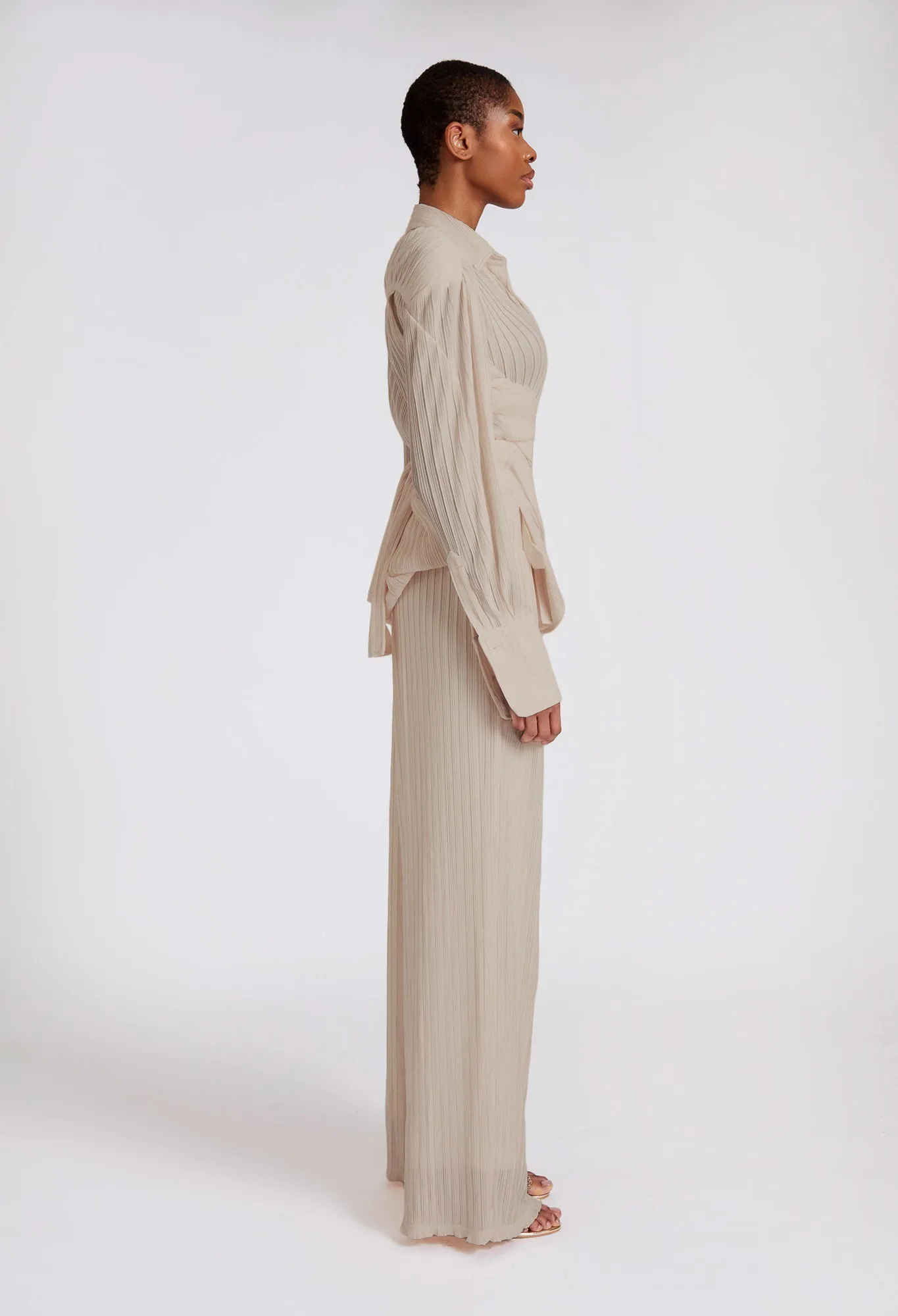 Crinkle Wide Pants - Soft Nude