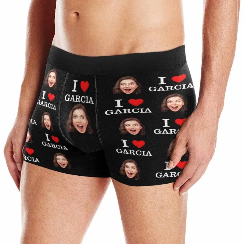 Custom Couple Matching Lingerie Briefs with Face&Name I Love You Personalized Photo Underwear For Couple Valentine's Day Gift