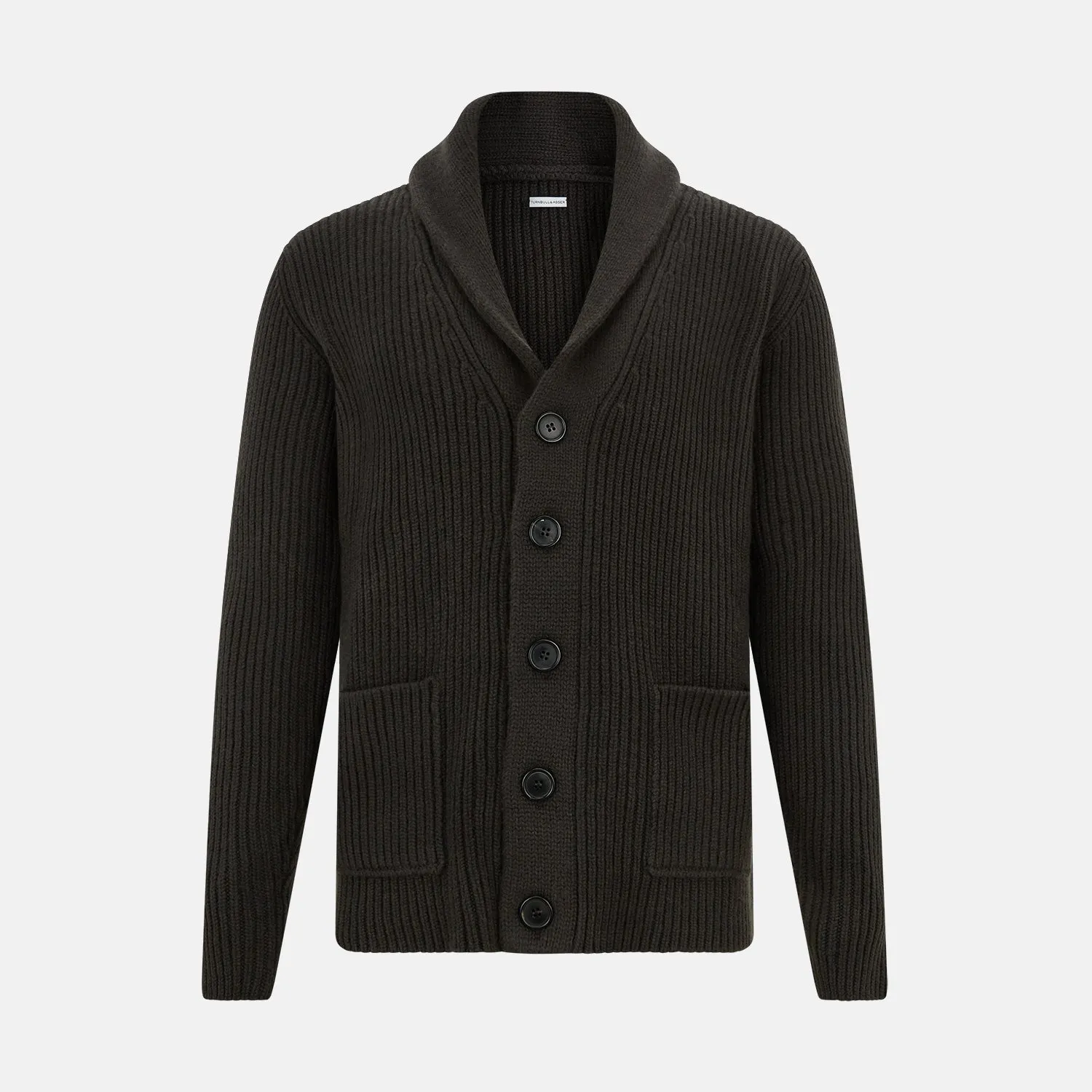 Dark Brown Cashmere Shawl Collar Cardigan