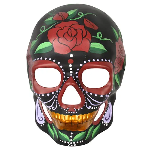 Day of the Dead Mask - Black with painted roses