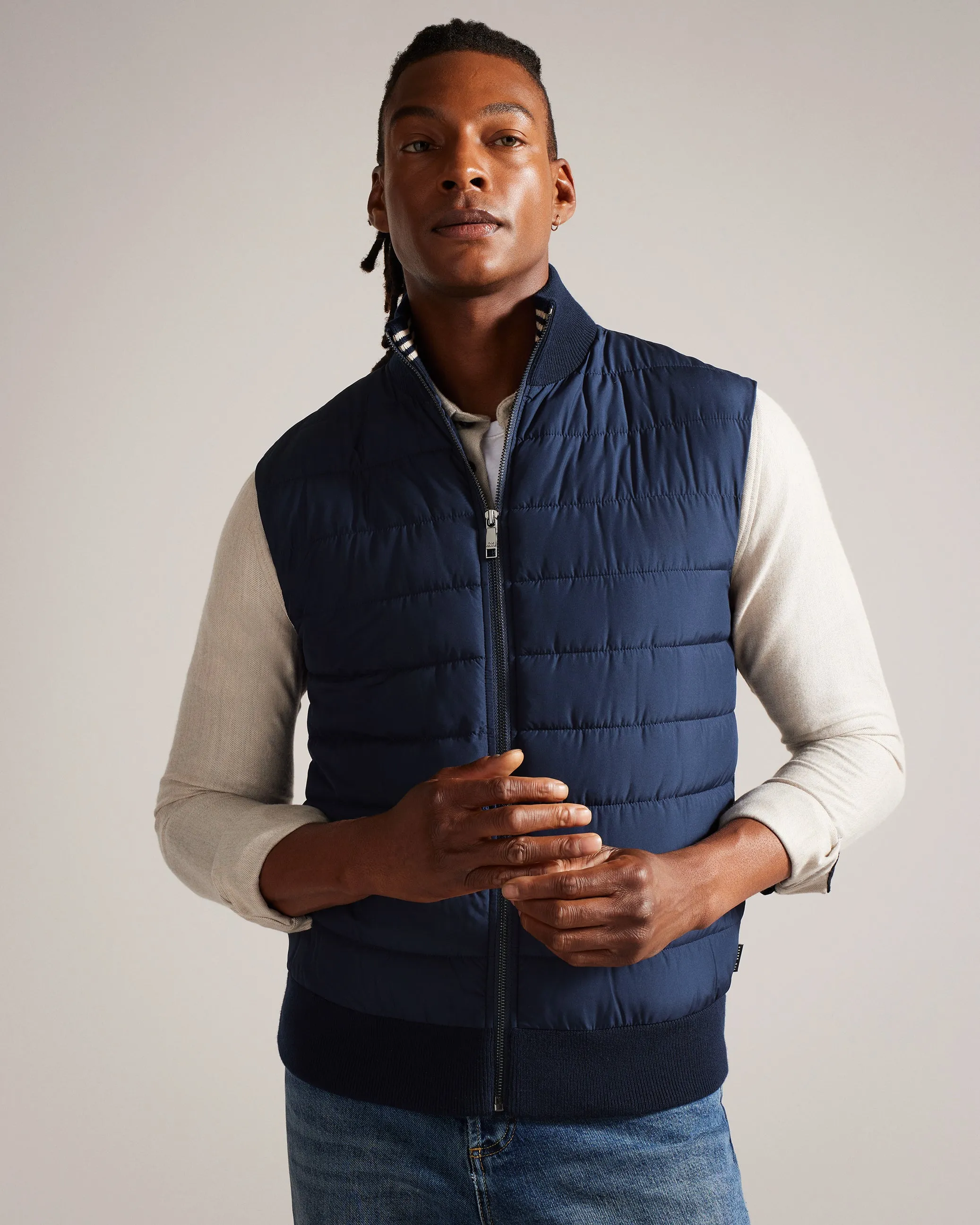 Dejas Wadded Funnel Neck Gilet Navy