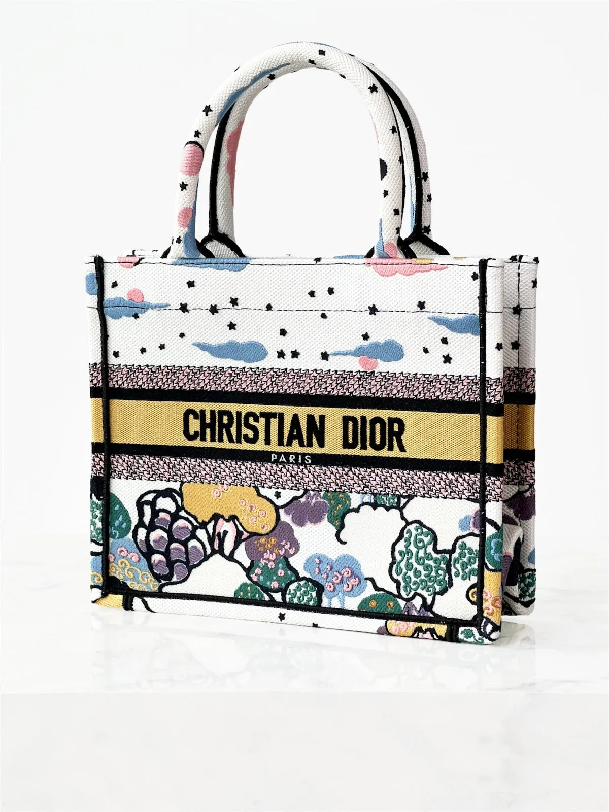 Dior Off White Latte Ciel de Rêve Embroidery Small Book Tote Bag