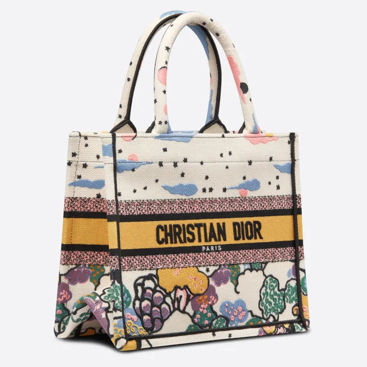 Dior Off White Latte Ciel de Rêve Embroidery Small Book Tote Bag