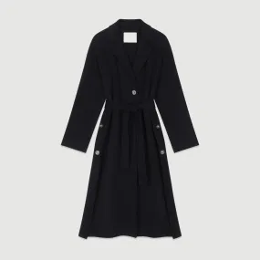 Double Face Coat With Belt - Navy