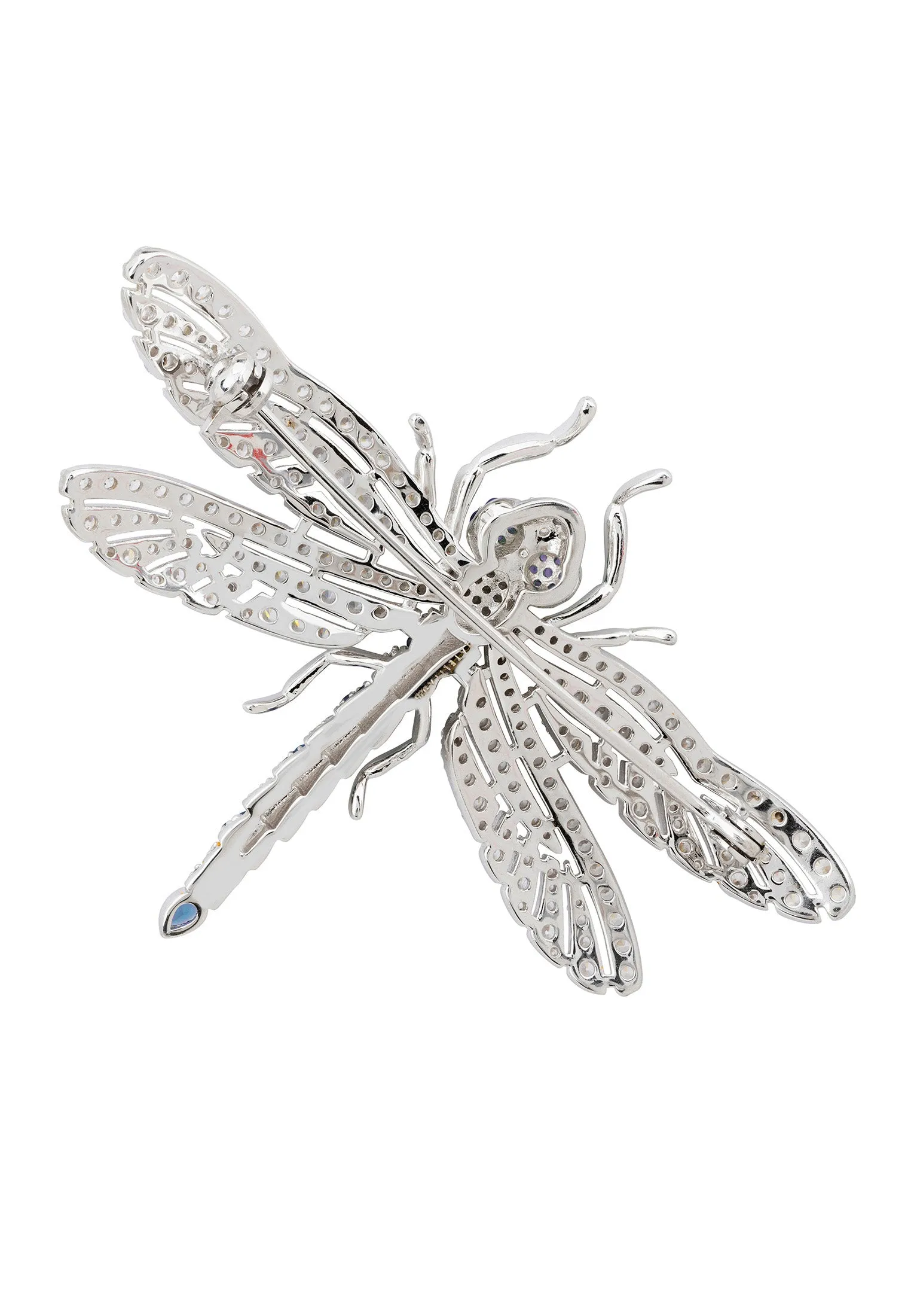 Dragonfly Brooch Silver Sapphire Cz