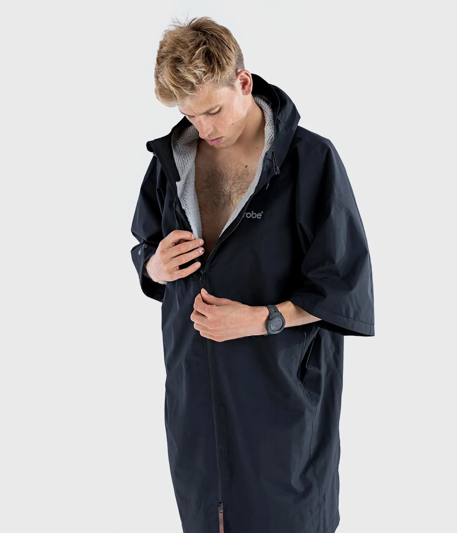 Dryrobe Lite Short Sleeve Changing Robe - Black and Grey