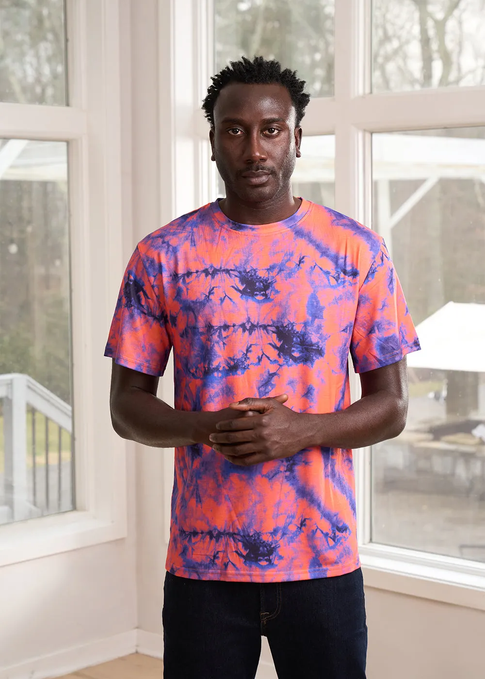 Edalo Men's African Print Active T-Shirt (Sunset Tie Dye)