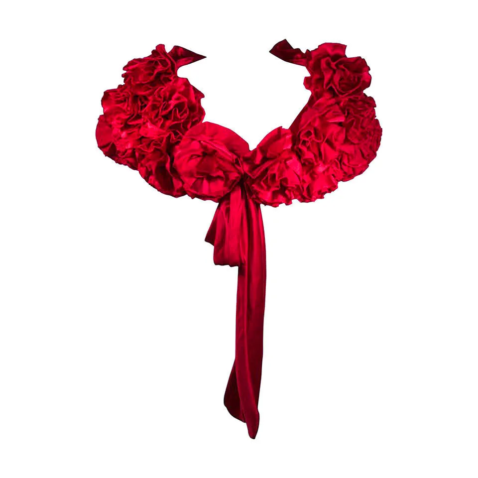 ELIZABETH MASON COUTURE Red Silk "Deconstructed Rose" Wrap