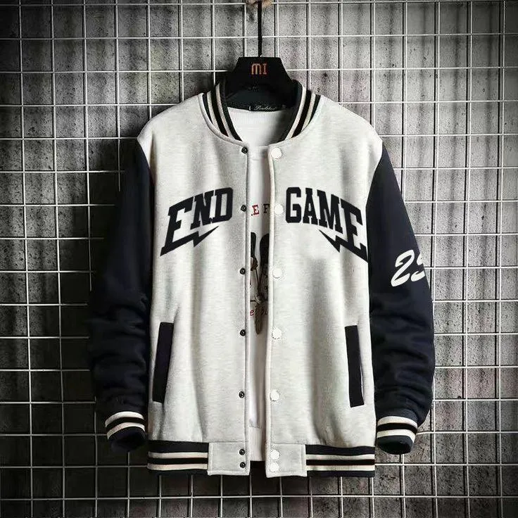 End Game Printed Zero Grey Baseball Jacket