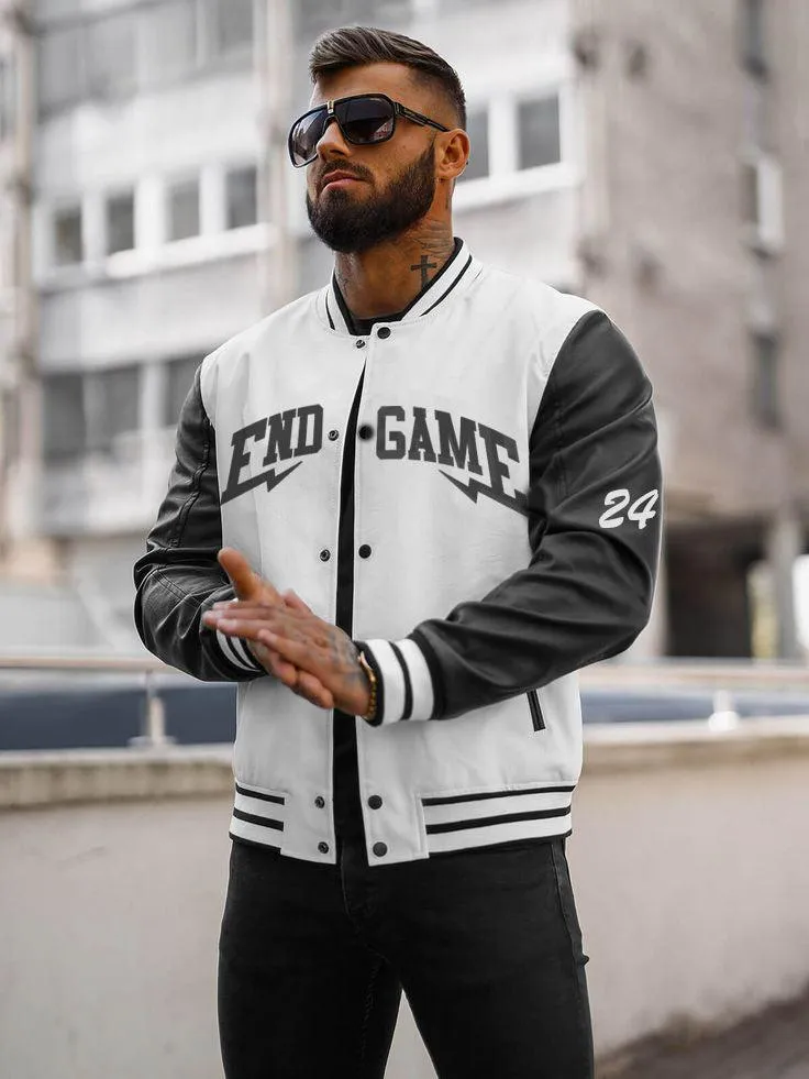 End Game Printed Zero Grey Baseball Jacket