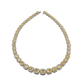 Fancy Yellow Cushion Diamond Necklace With Halo