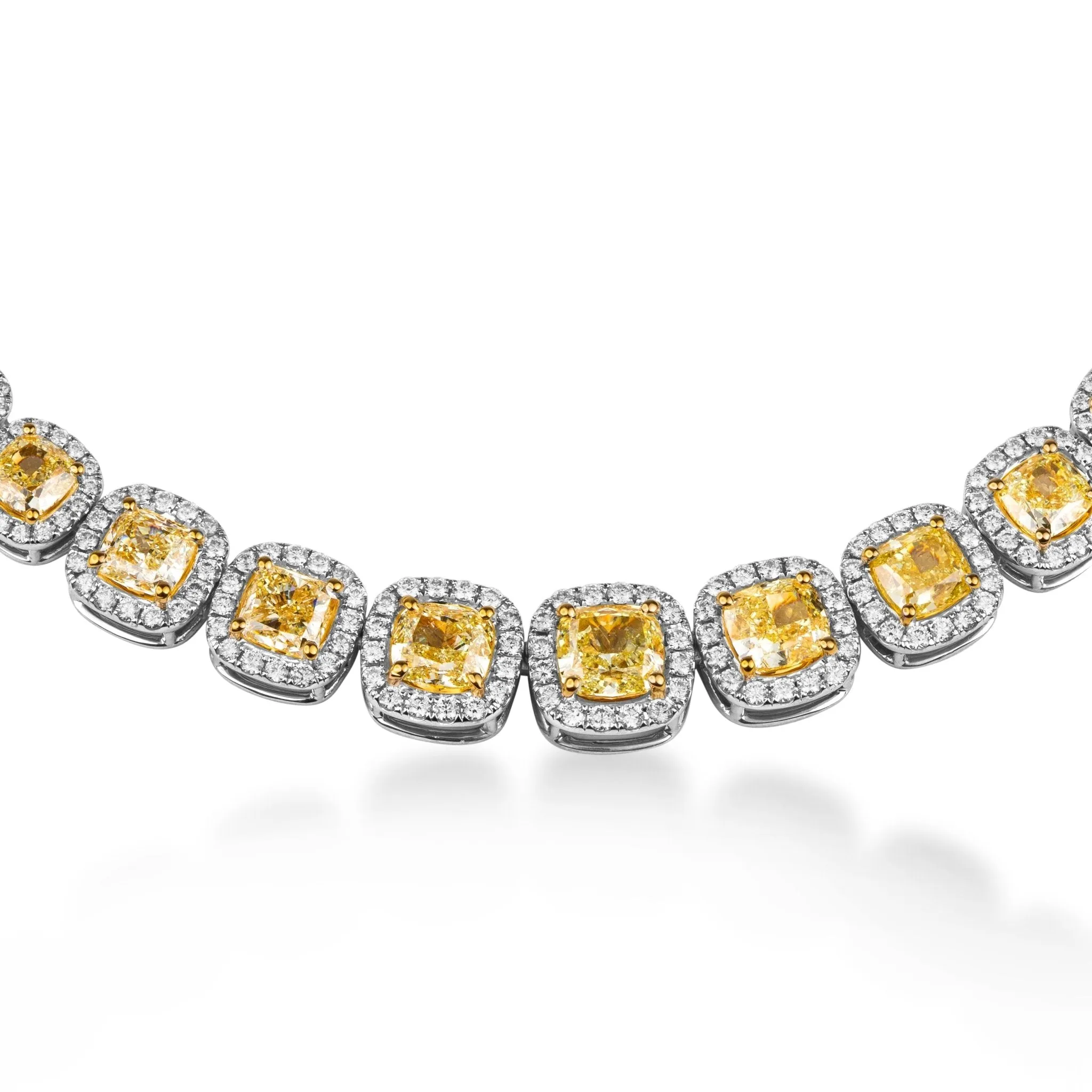 Fancy Yellow Cushion Diamond Necklace With Halo