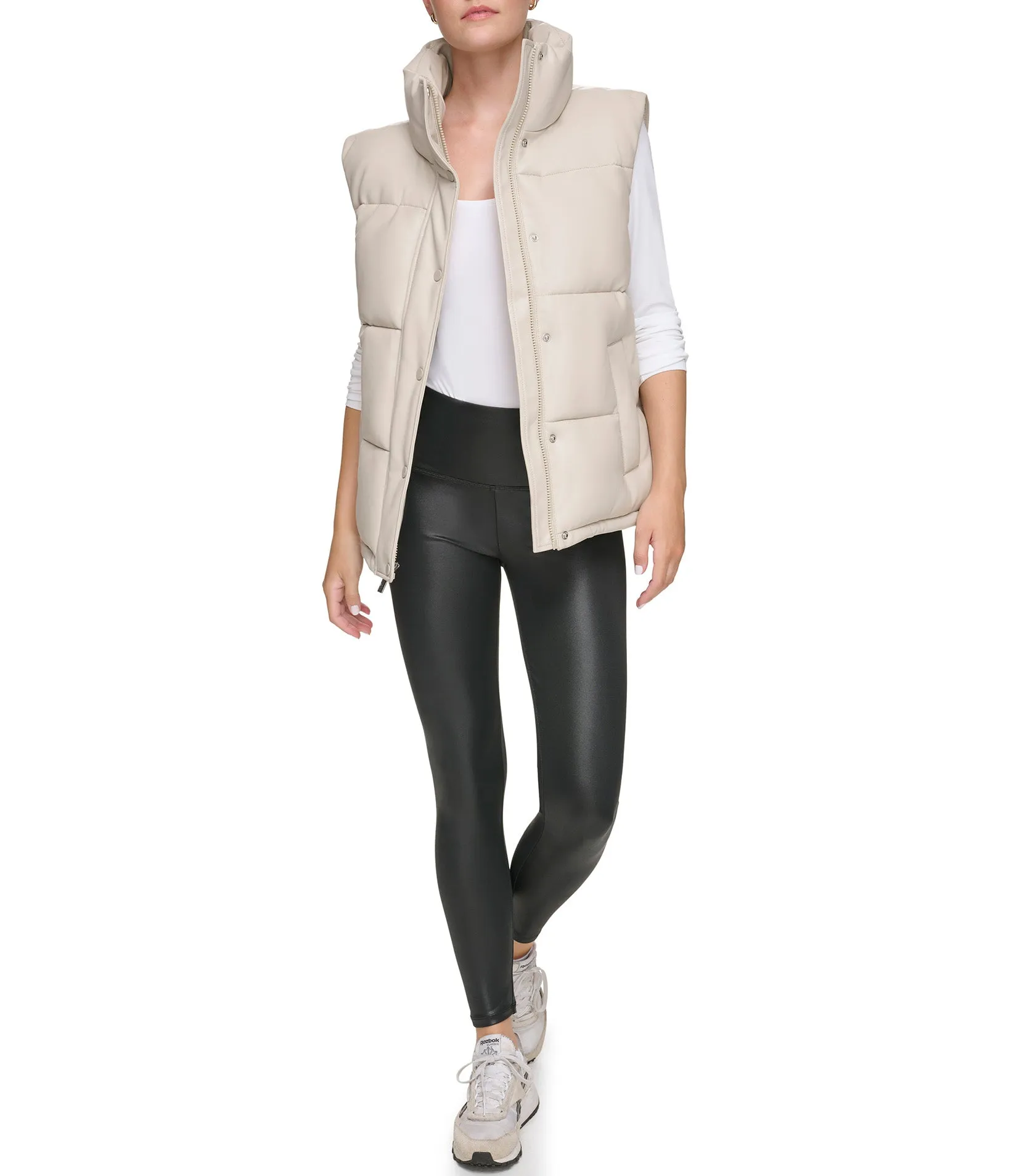 Faux Leather Puffer Vest