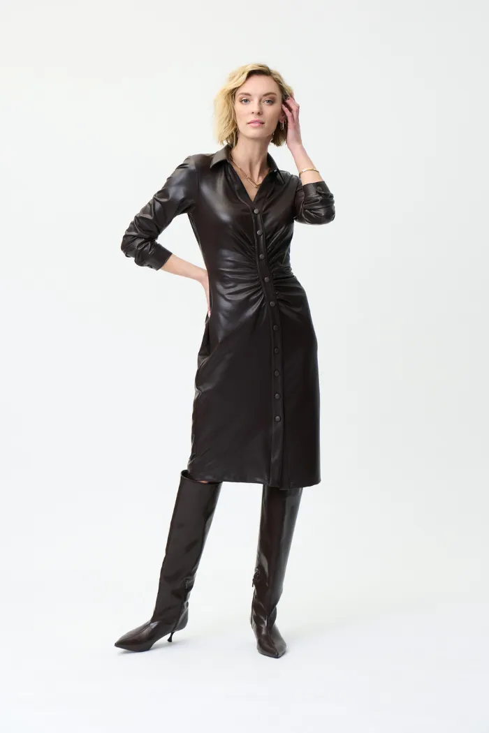 Faux Leather Shirt Dress