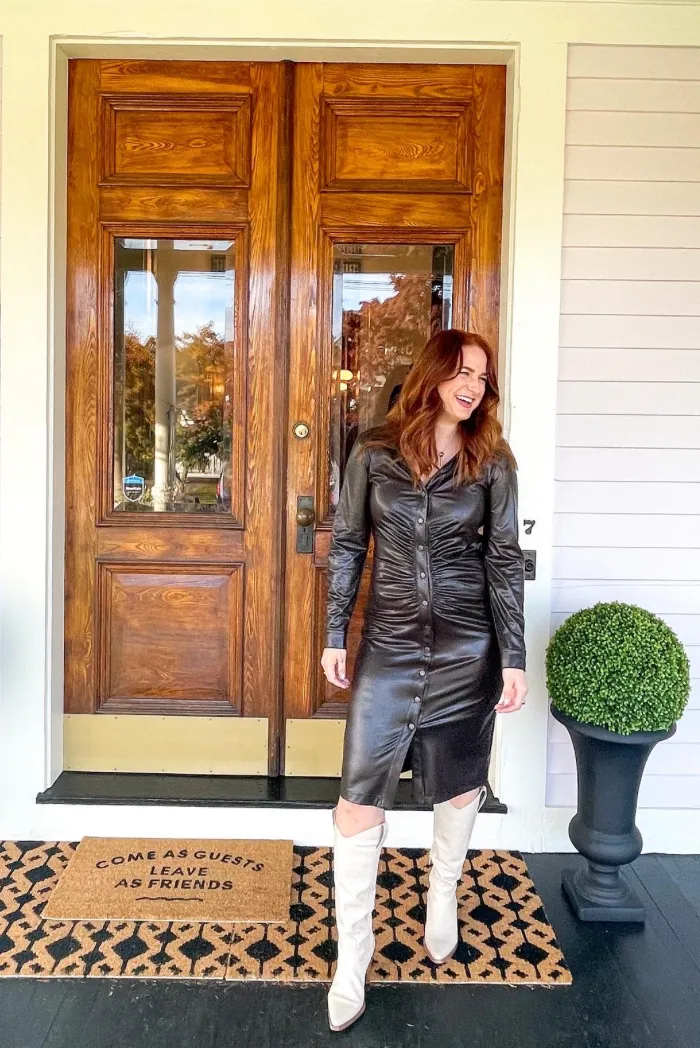 Faux Leather Shirt Dress