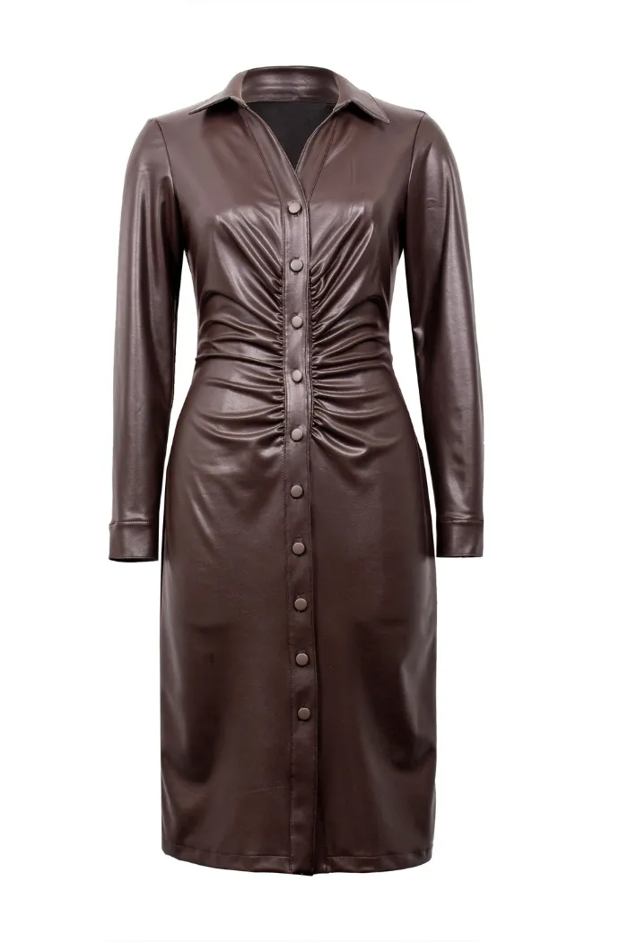 Faux Leather Shirt Dress