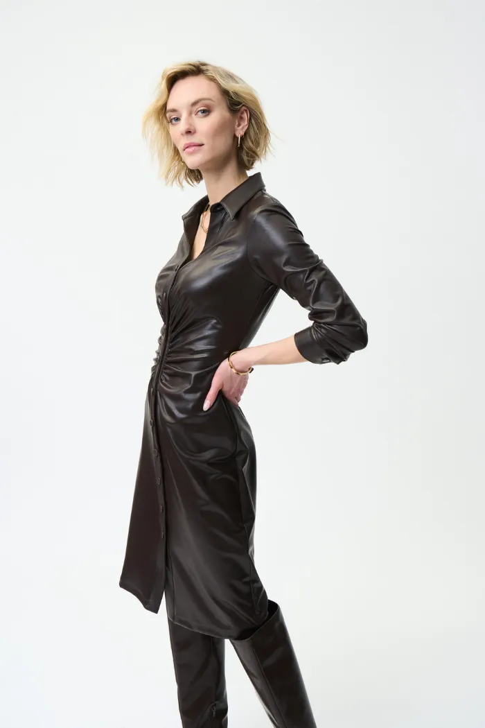 Faux Leather Shirt Dress