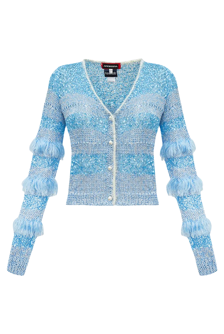 Feather Silk-blend Knit Cardigan | Blue