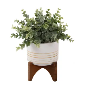 Flora Bunda Inc - Artificial Eucalyptus in 4.75" Ceramic Pot on Wood Stand