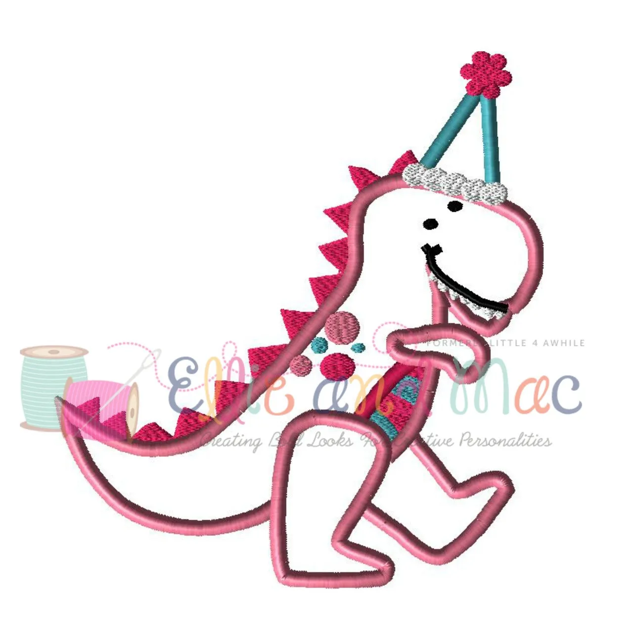 Girl Birthday Dinosaur Applique Design