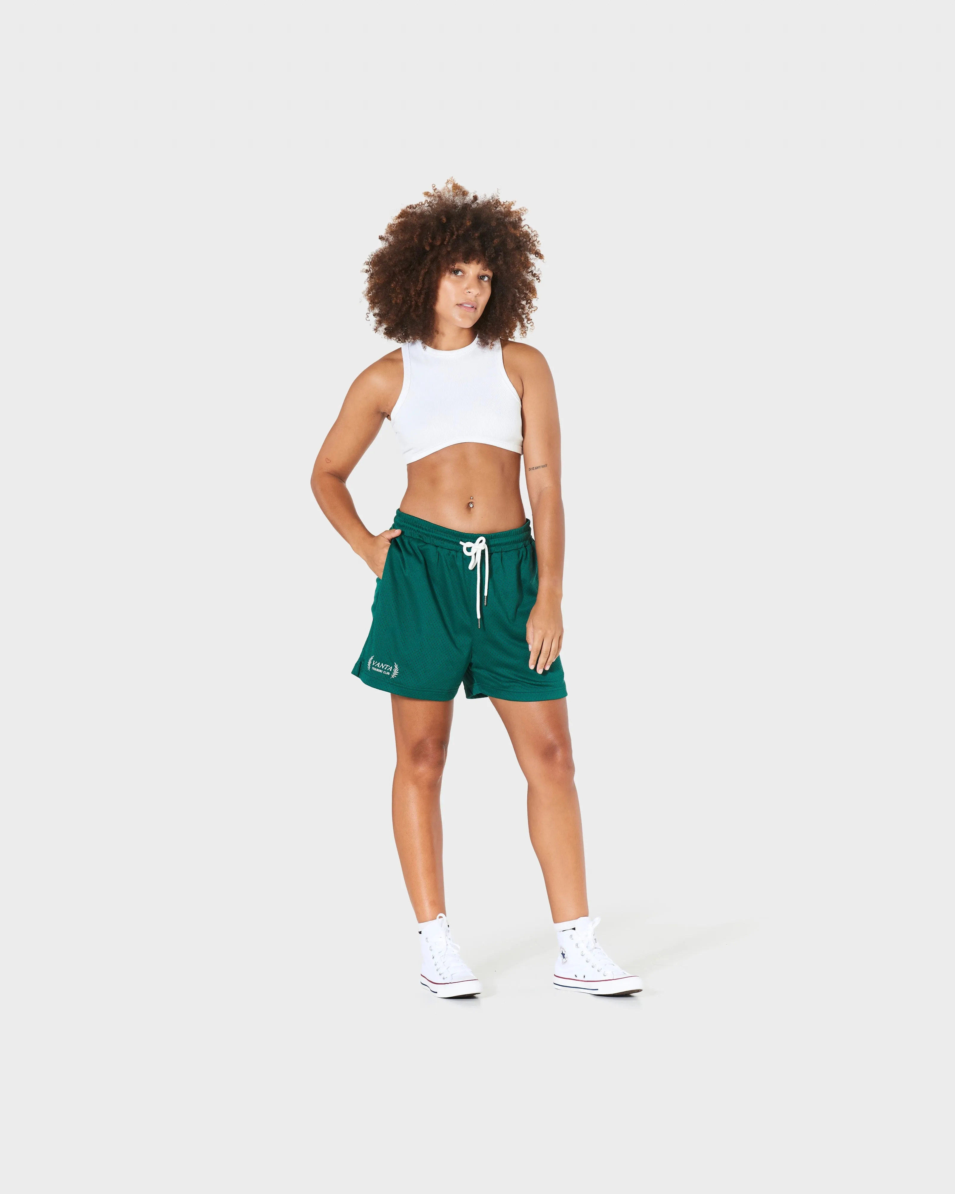 GIRLS MESH TRAINING SHORTS - RACING GREEN