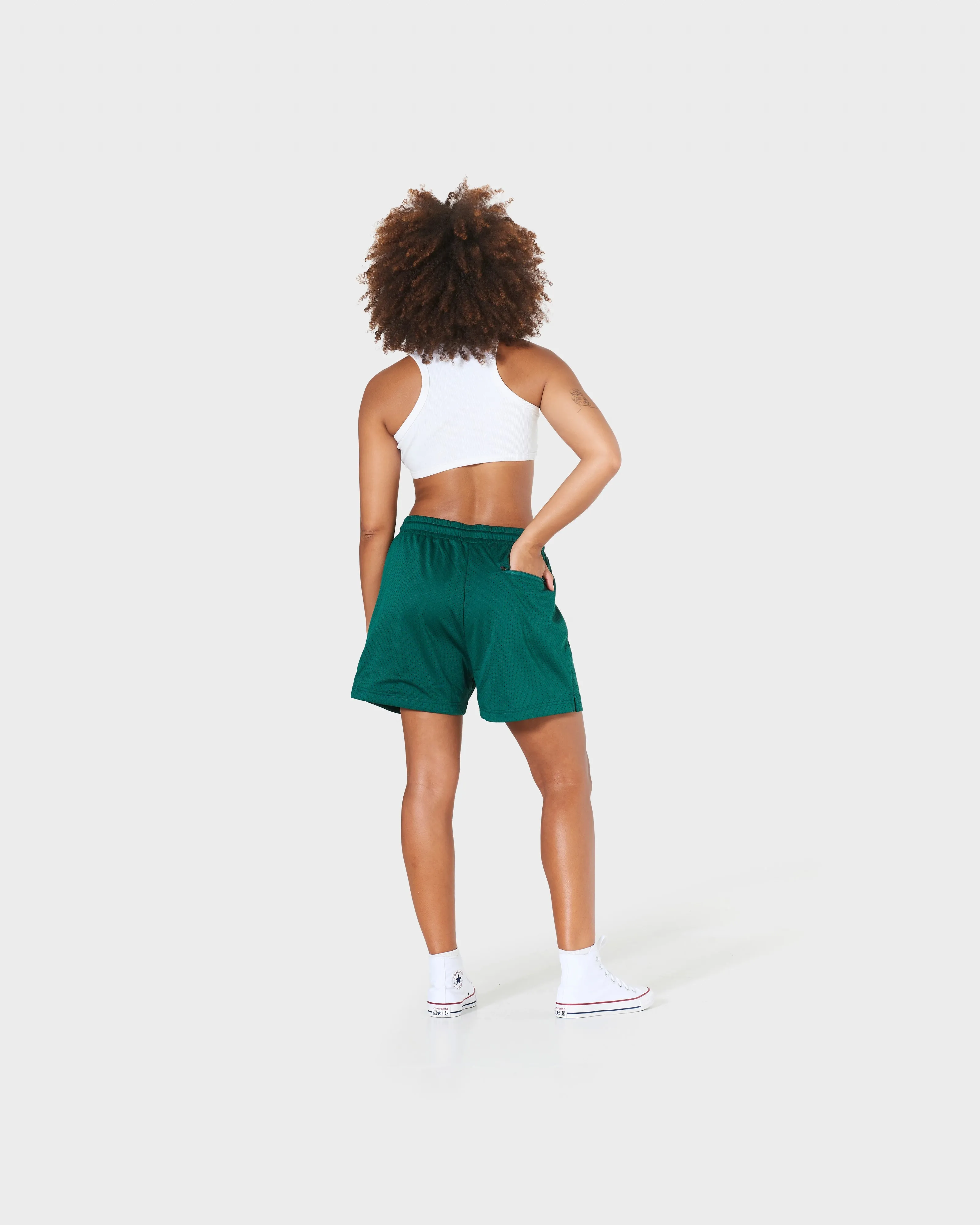 GIRLS MESH TRAINING SHORTS - RACING GREEN