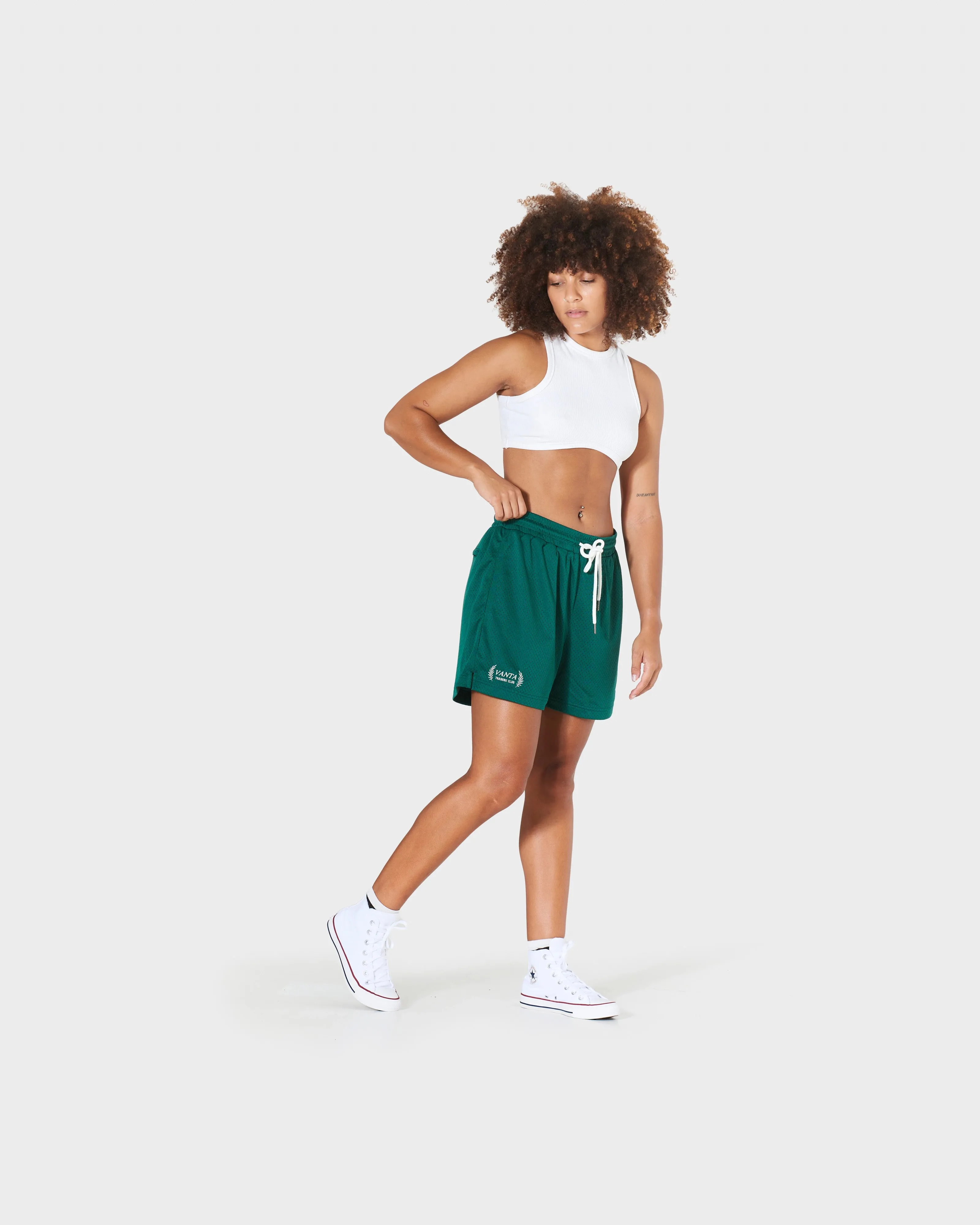 GIRLS MESH TRAINING SHORTS - RACING GREEN