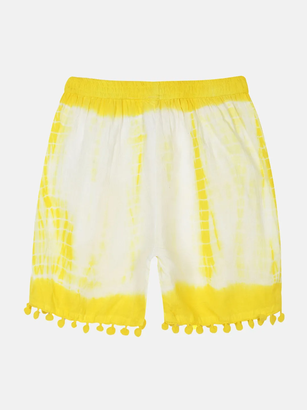 Girls Pom Pom Lace Hem Tie & Dye Shorts