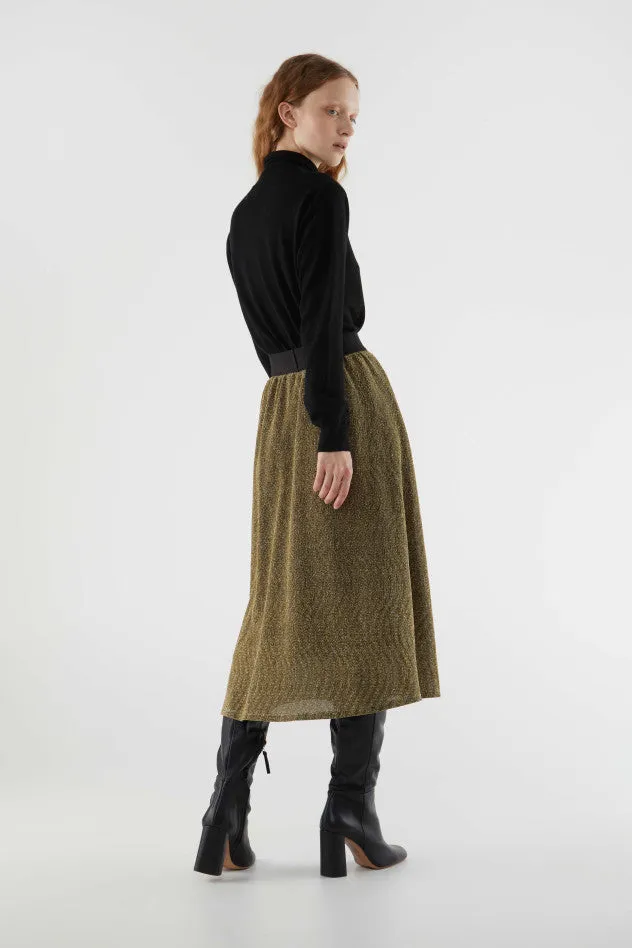 Gold Elastic Waist Midi Skirt by Compania Fantasica