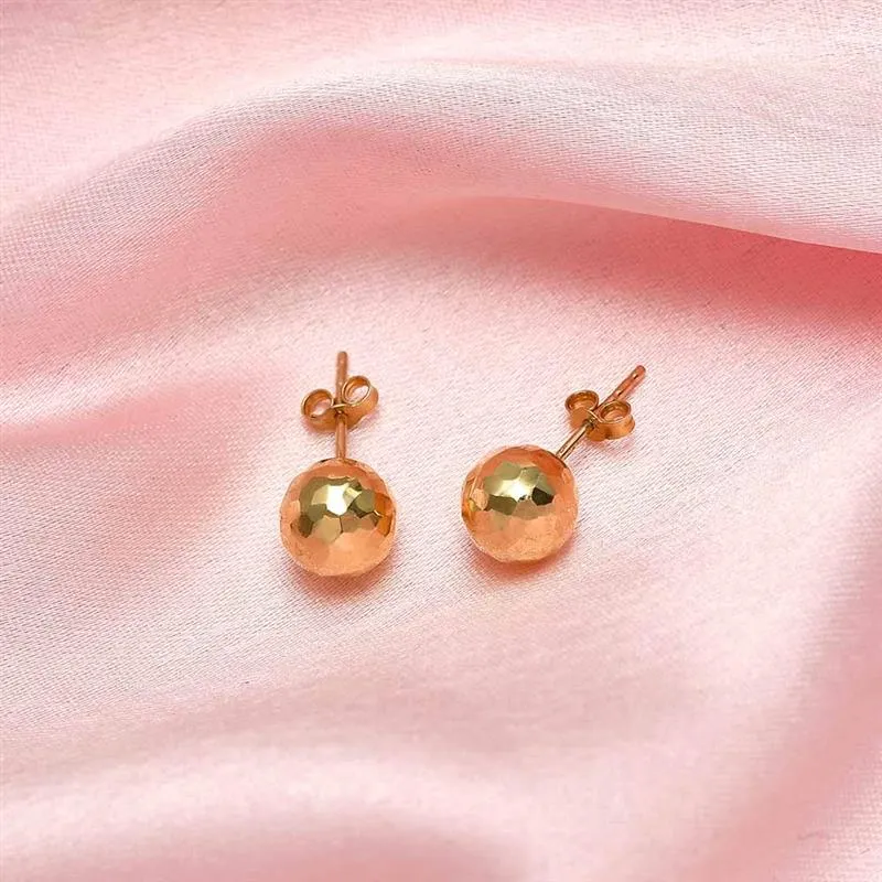 Grecian Hammered Globe Stud Earrings in 9K Gold