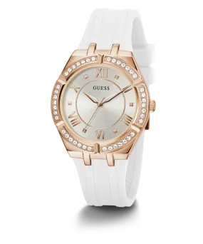 GUESS Ladies White Rose Gold Tone Analog Watch