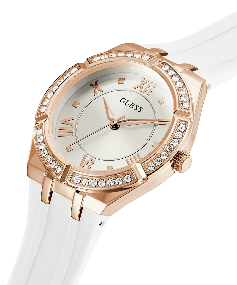 GUESS Ladies White Rose Gold Tone Analog Watch