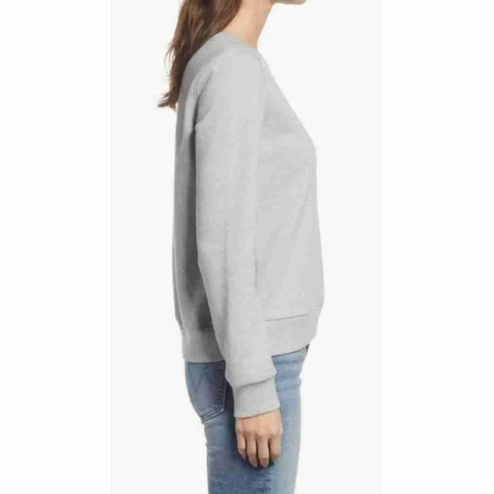 Halogen Grey Heather Long Sleeve Crew Neck Pullover Sweatshirt