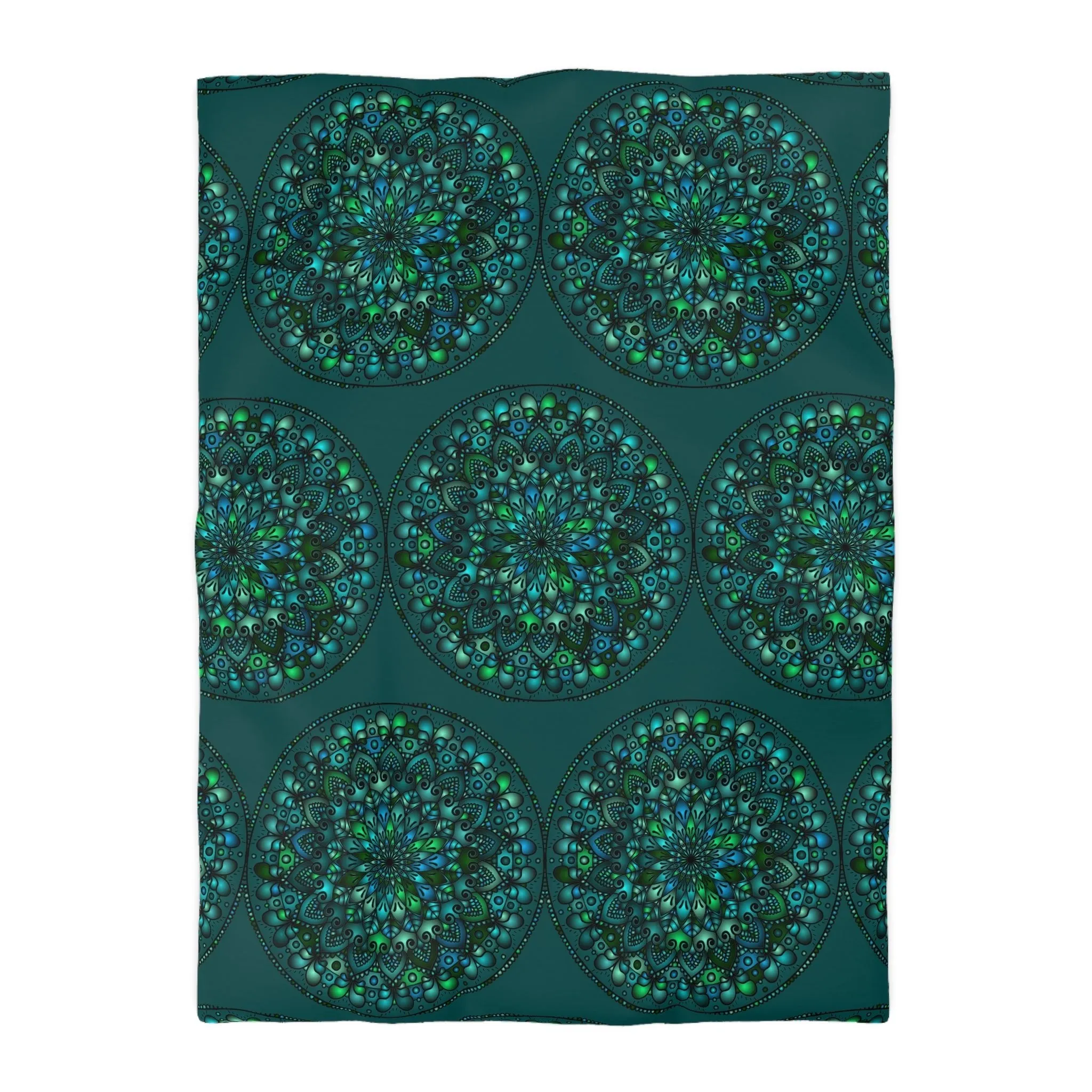 Handmade Mandala Design Duvet Cover - Green Mandala on Dark Green background