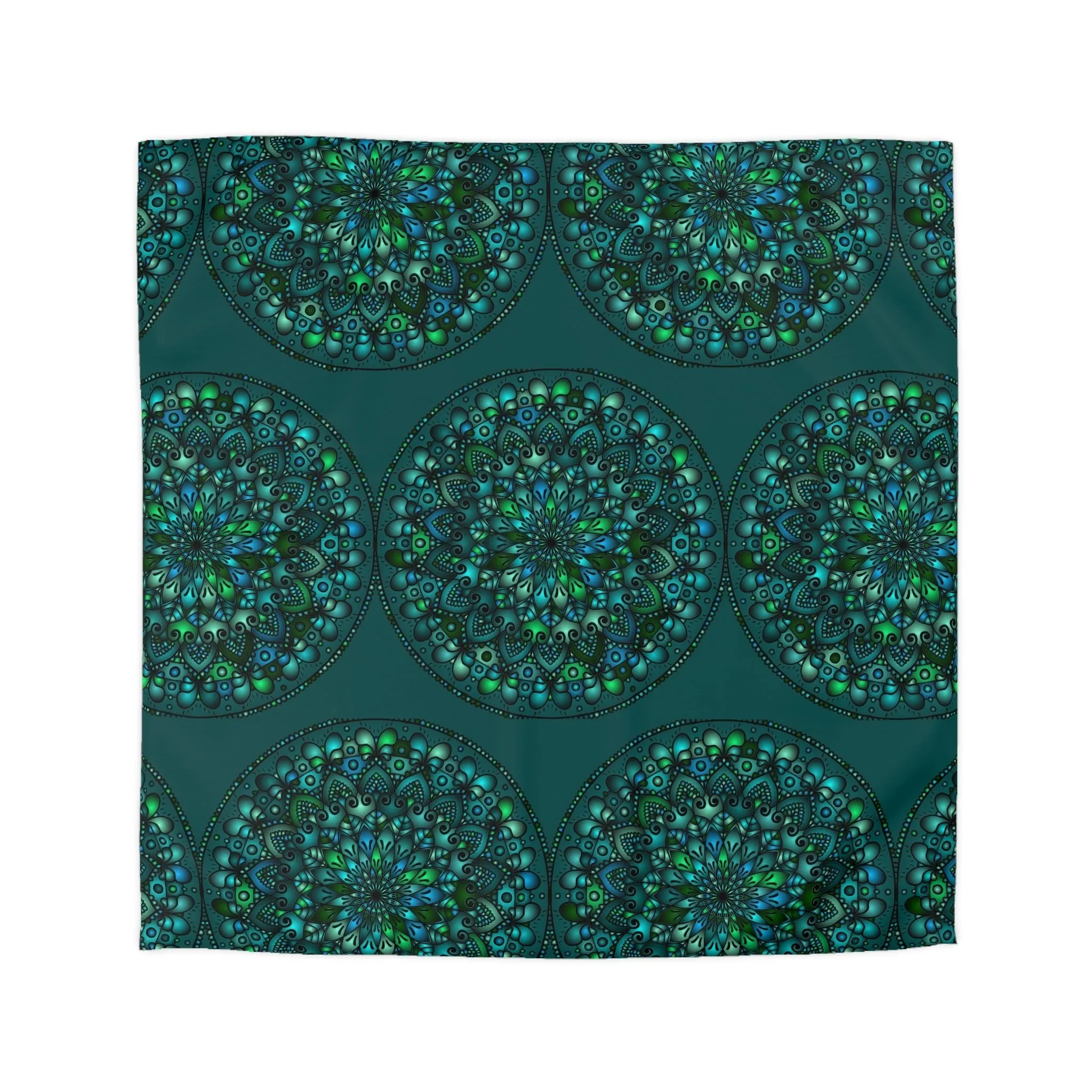 Handmade Mandala Design Duvet Cover - Green Mandala on Dark Green background