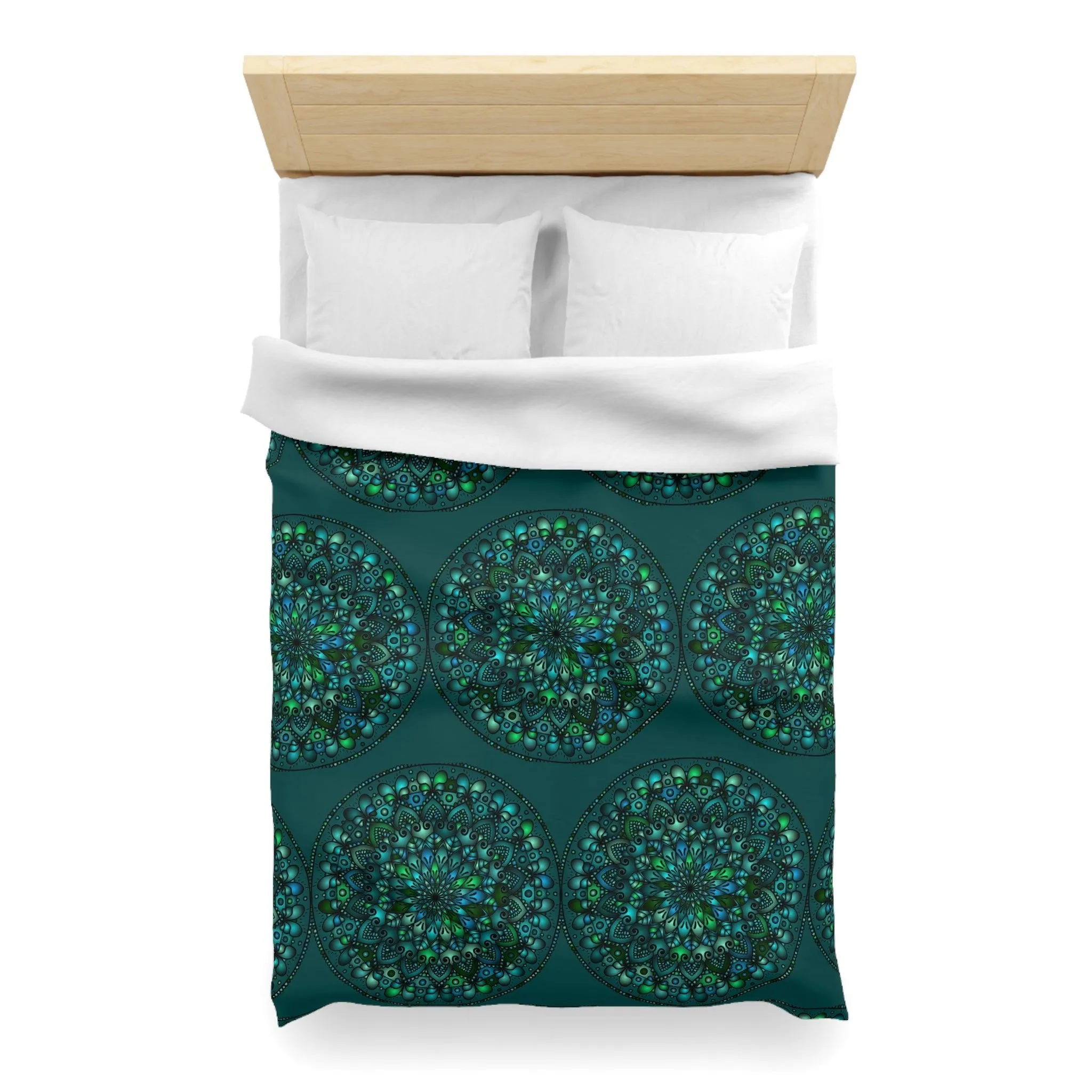 Handmade Mandala Design Duvet Cover - Green Mandala on Dark Green background