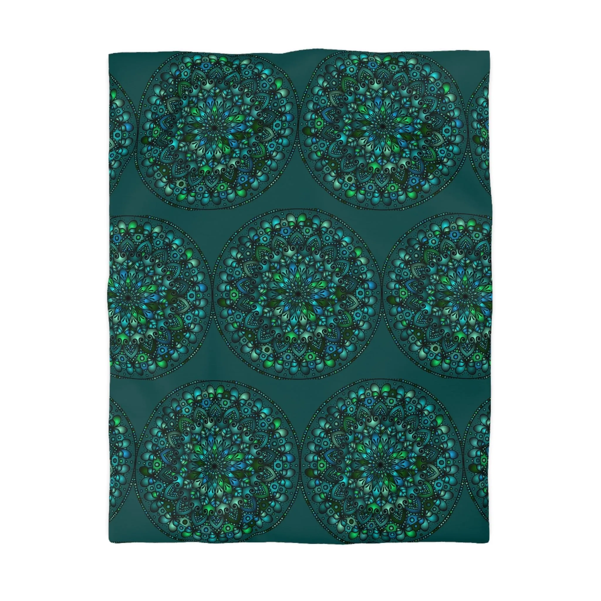 Handmade Mandala Design Duvet Cover - Green Mandala on Dark Green background