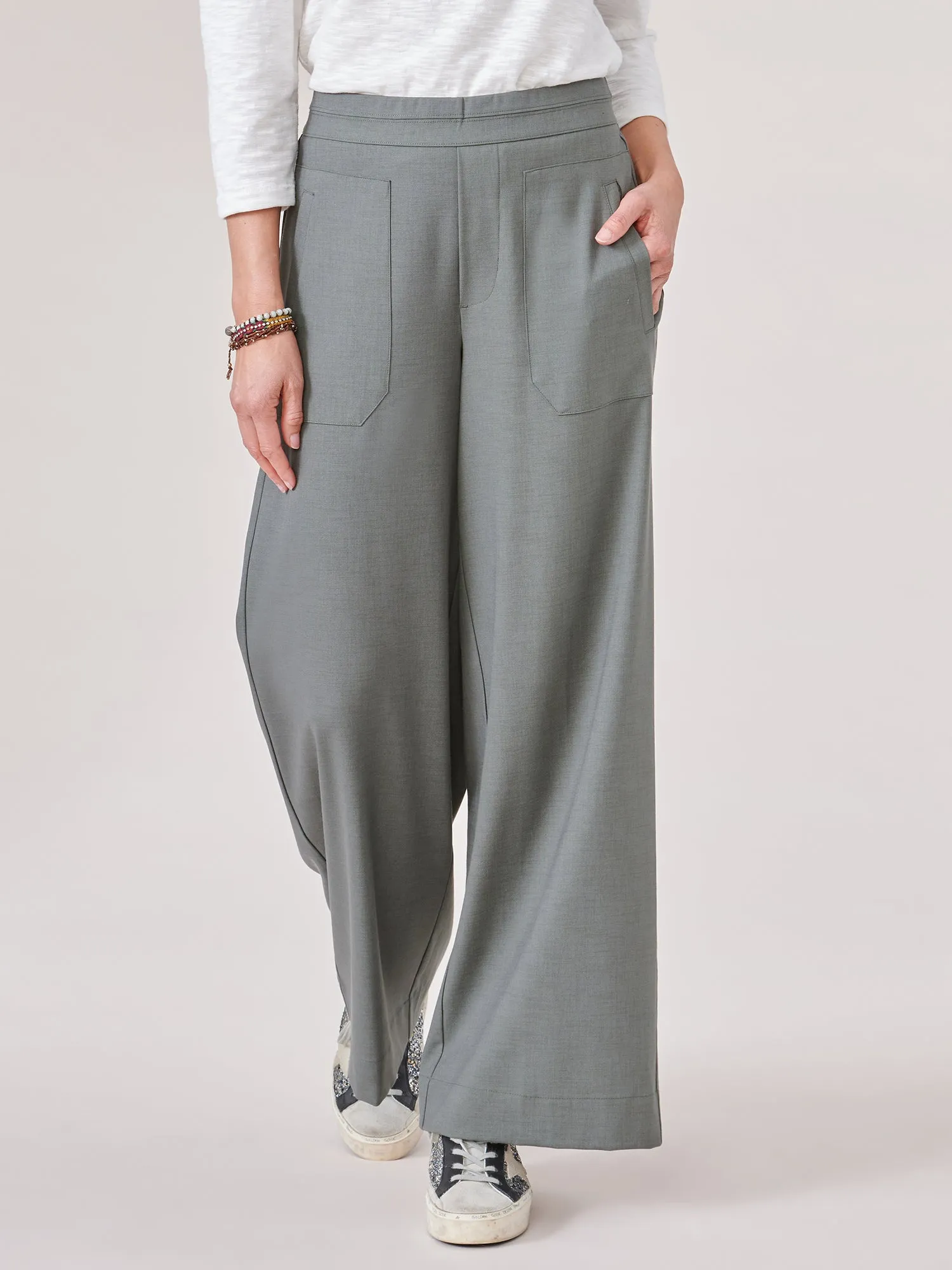 High Rise Utility Pocket Pull On Palazzo Pants